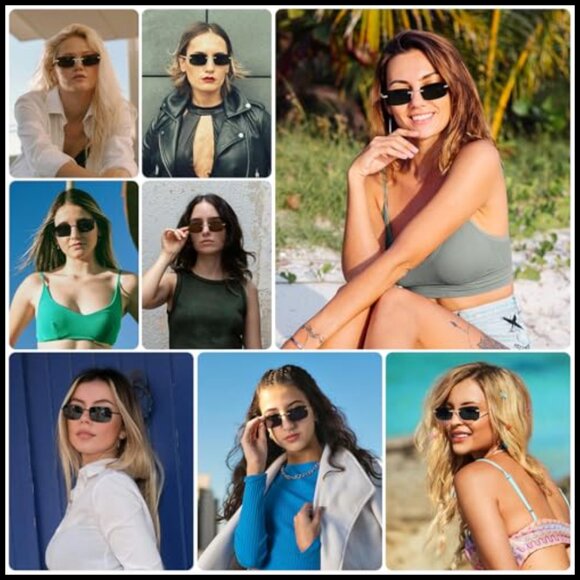 Retro Square Sunglasses Narrow Frame Spring Hinge UV Protection Trendy main image 2